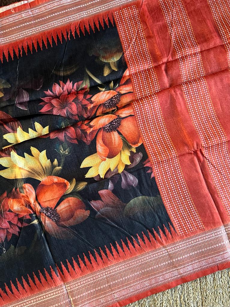 Digital kalamkari printed matka tussar silk saree