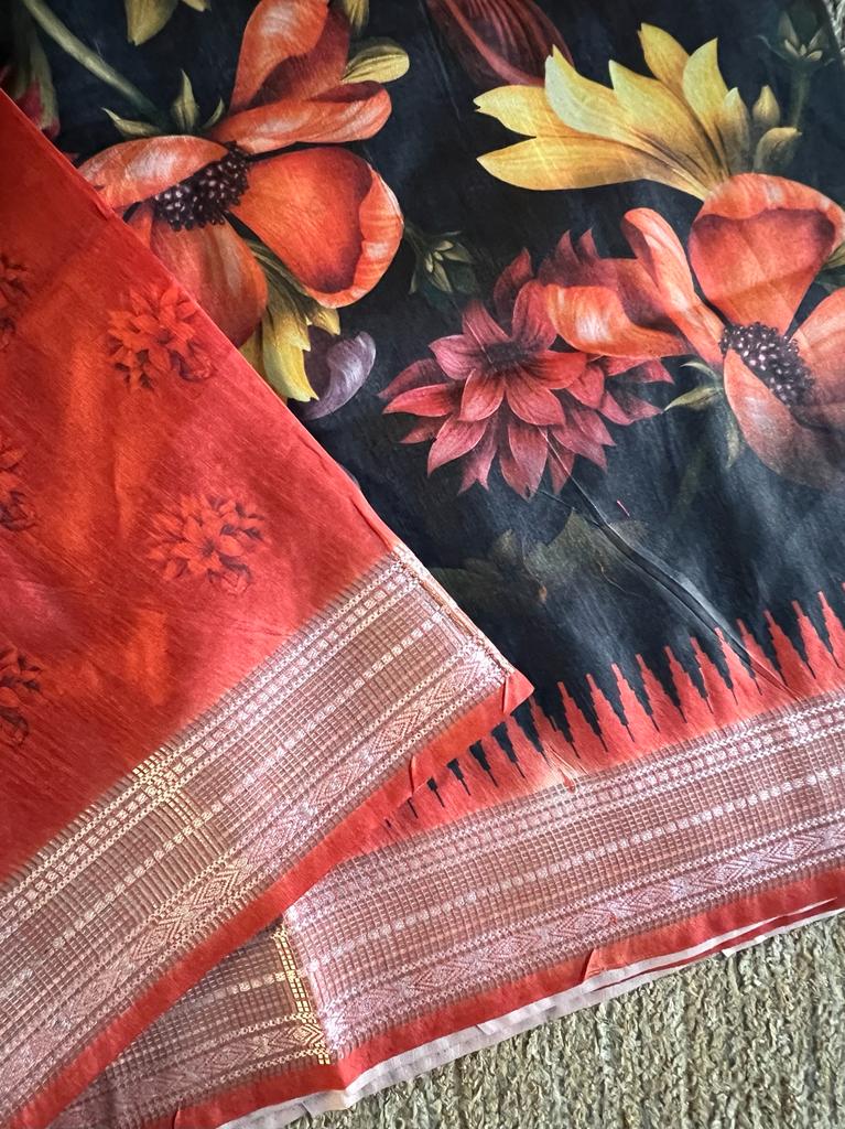 Digital kalamkari printed matka tussar silk saree