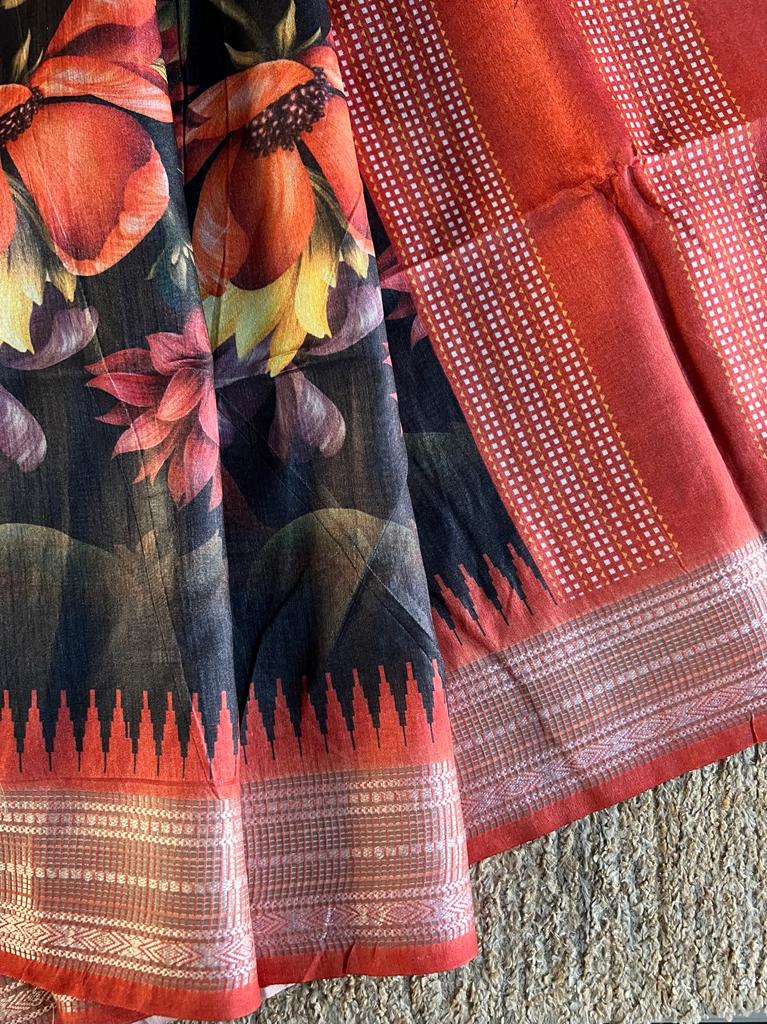 Digital kalamkari printed matka tussar silk saree