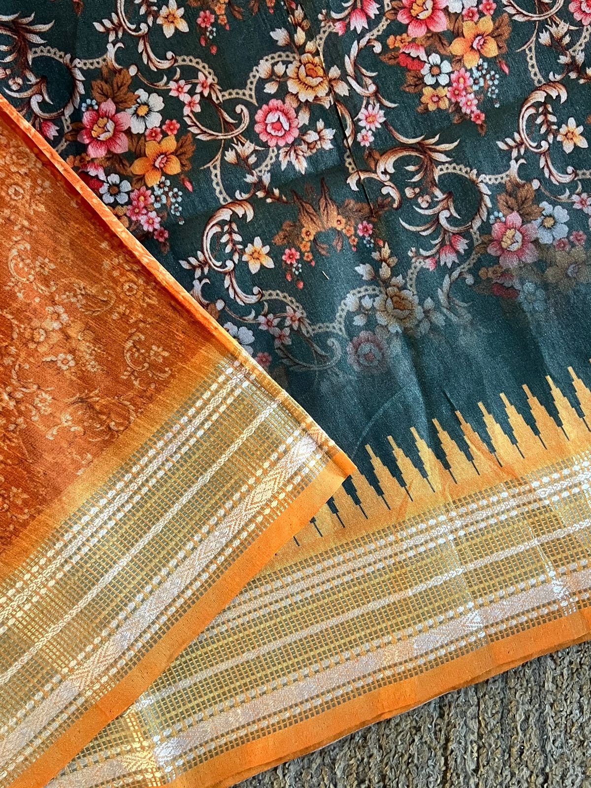 Digital kalamkari printed matka tussar silk saree