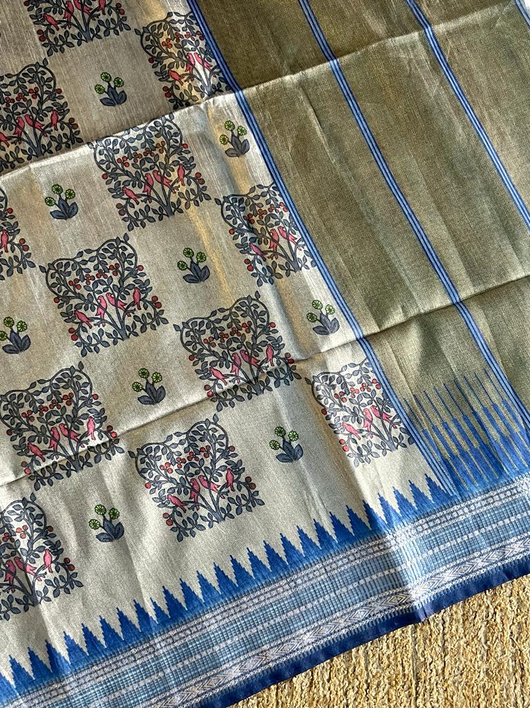 Digital kalamkari printed matka tussar silk saree