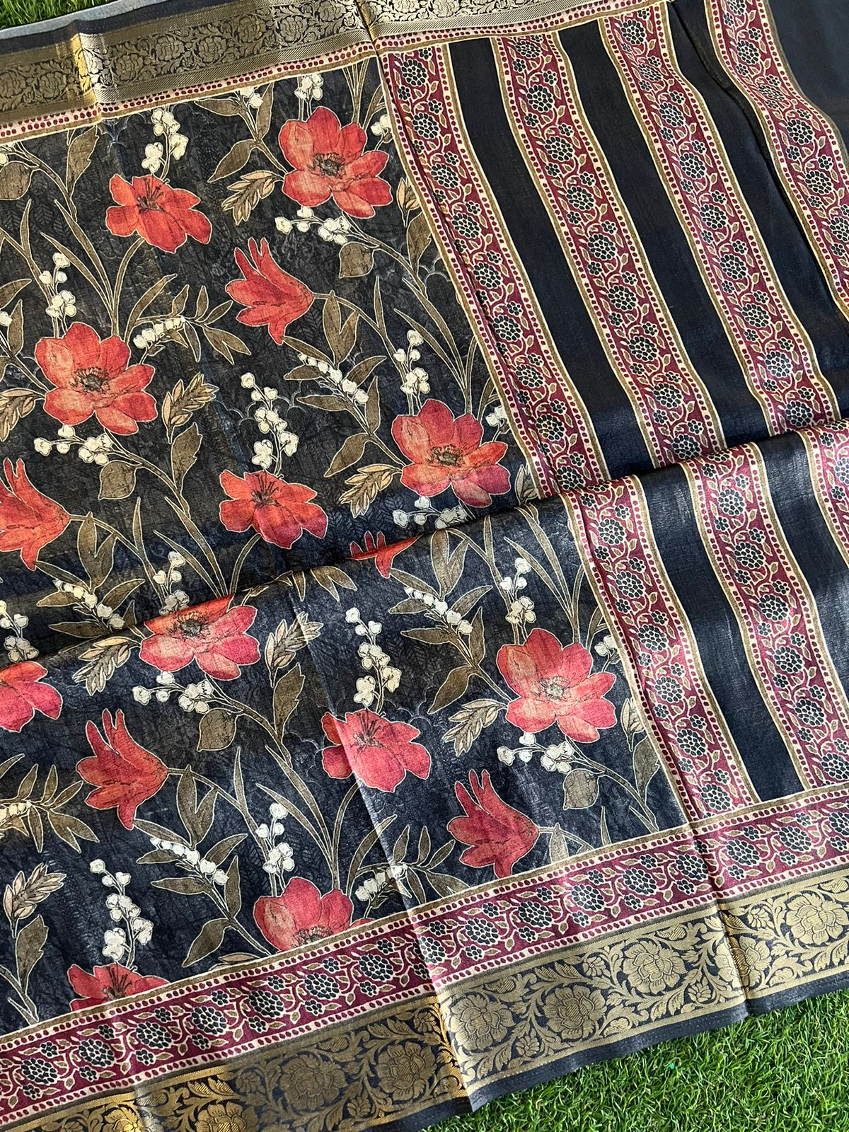 Digital printed matka viscose silk saree
