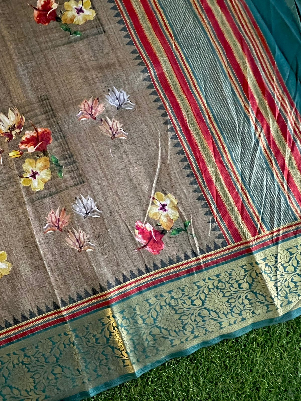 Digital printed matka viscose silk saree