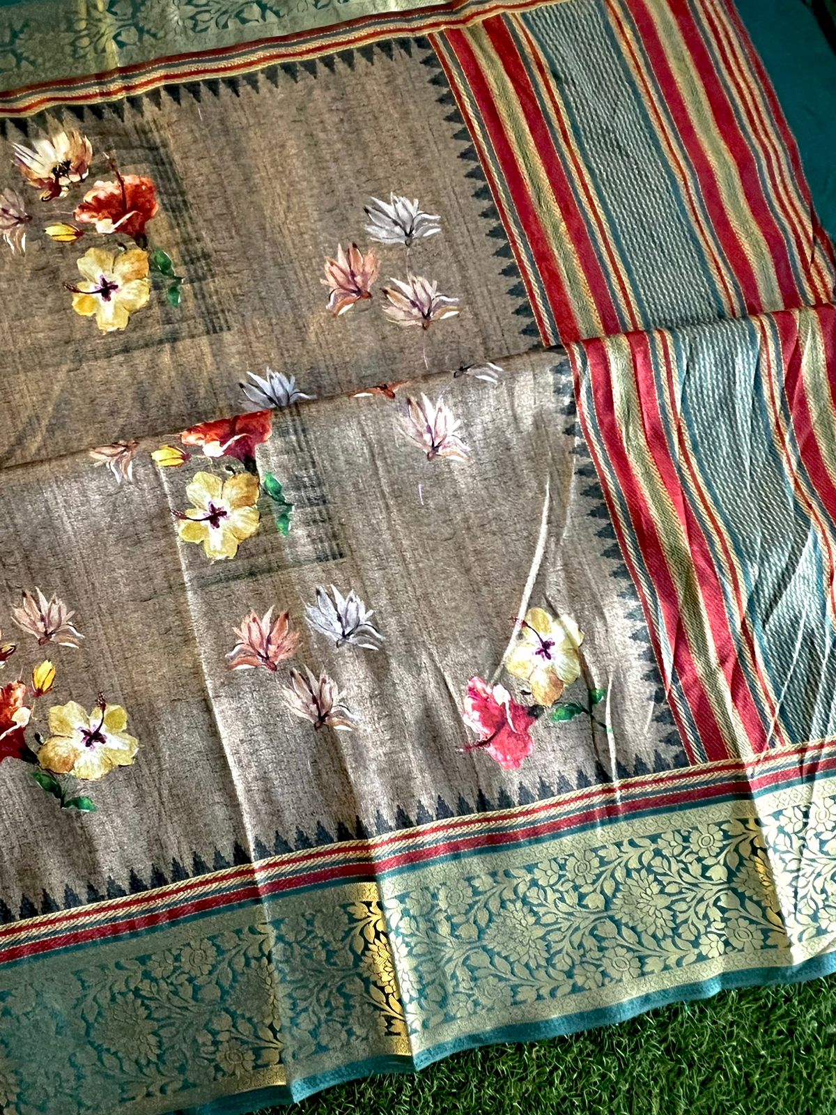 Digital printed matka viscose silk saree