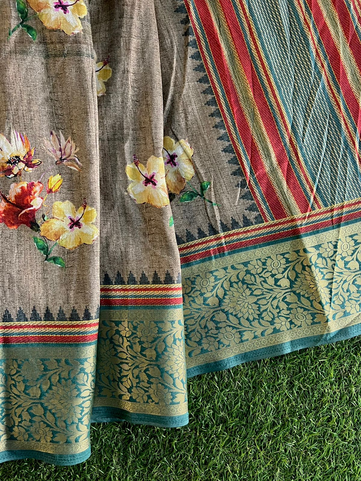 Digital printed matka viscose silk saree