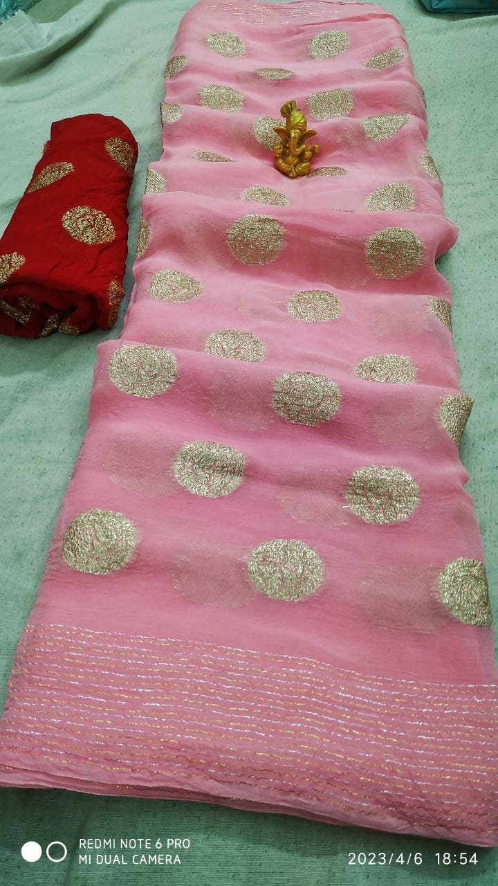 Georgette Golden Zari Work Saree
