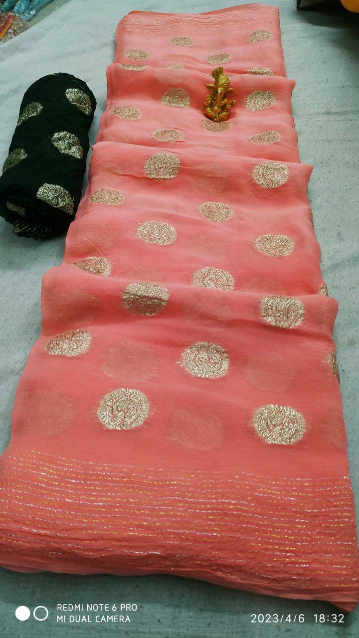 Georgette Golden Zari Work Saree
