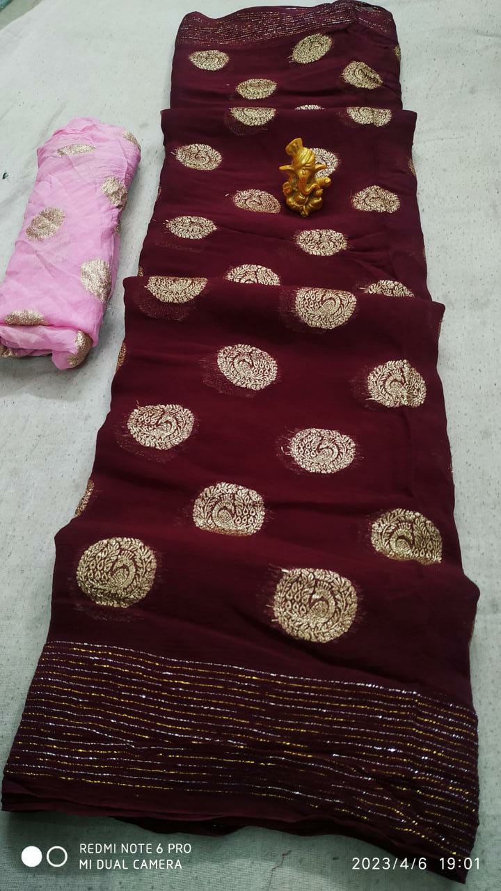 Georgette Golden Zari Work Saree