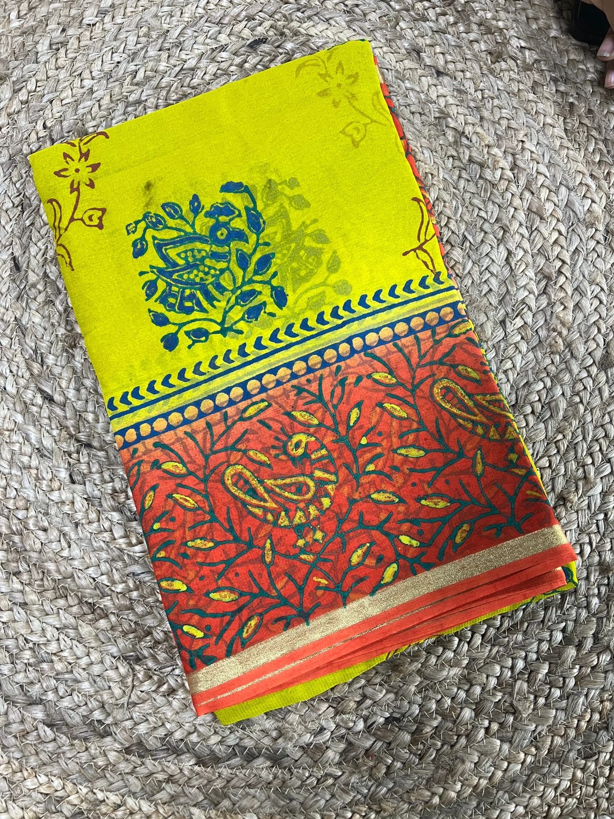 Hand Block Printed Light Weight Georgette Saree