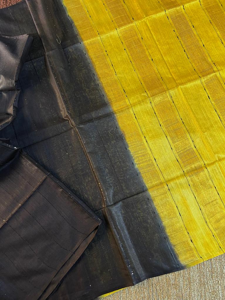 Hand loom bamboo silk saree