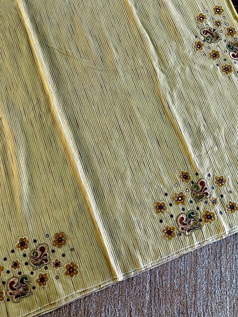 Hand made kalamkari appliqué work semi kota tussar saree