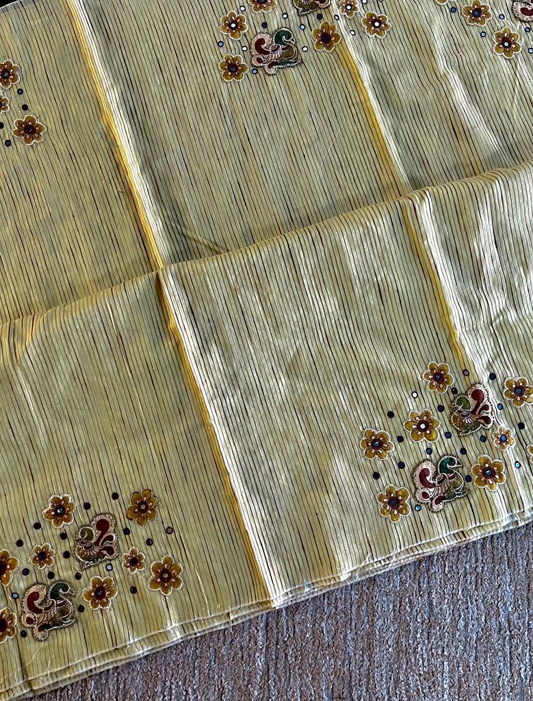 Hand made kalamkari appliqué work semi kota tussar saree
