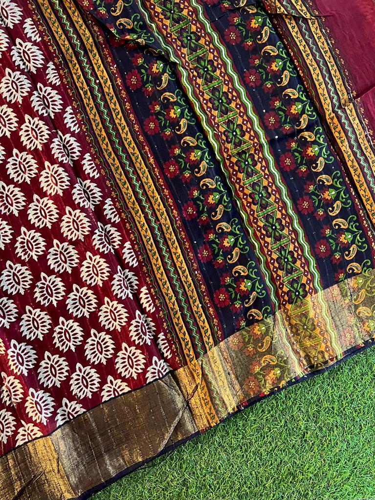 Hand woven zari lines soft bhagalpuri cotton silk saree