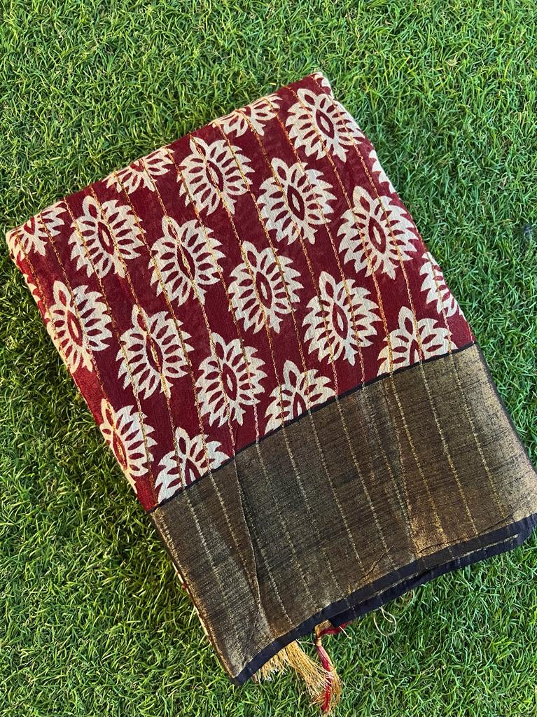 Hand woven zari lines soft bhagalpuri cotton silk saree