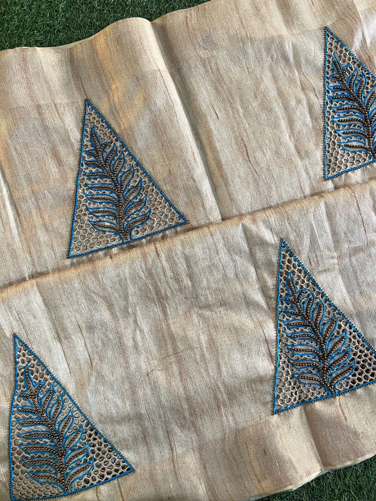 Handmade cut work and aari work semi tussar dupion silk saree