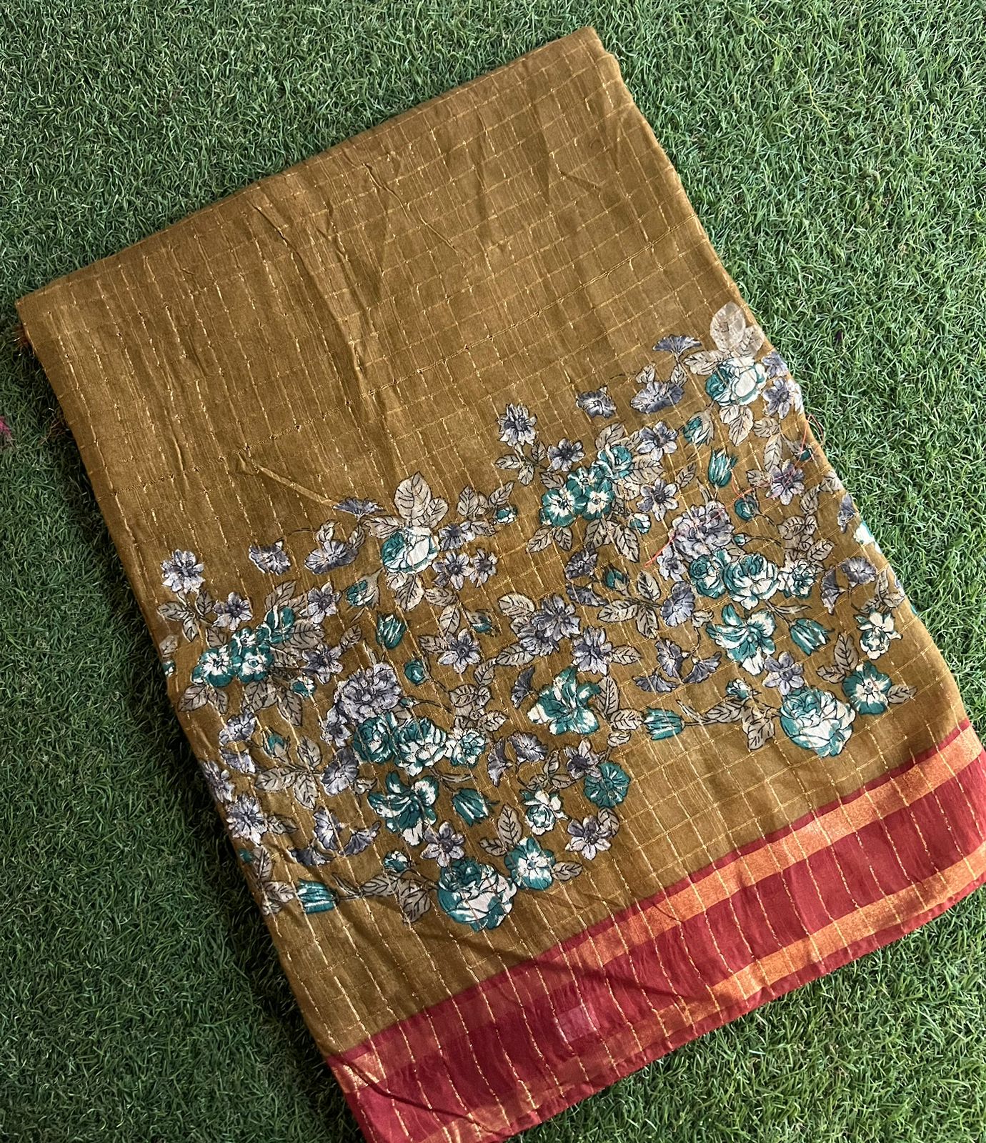 Handwoven zari checks bhagalpur tussar cotton saree