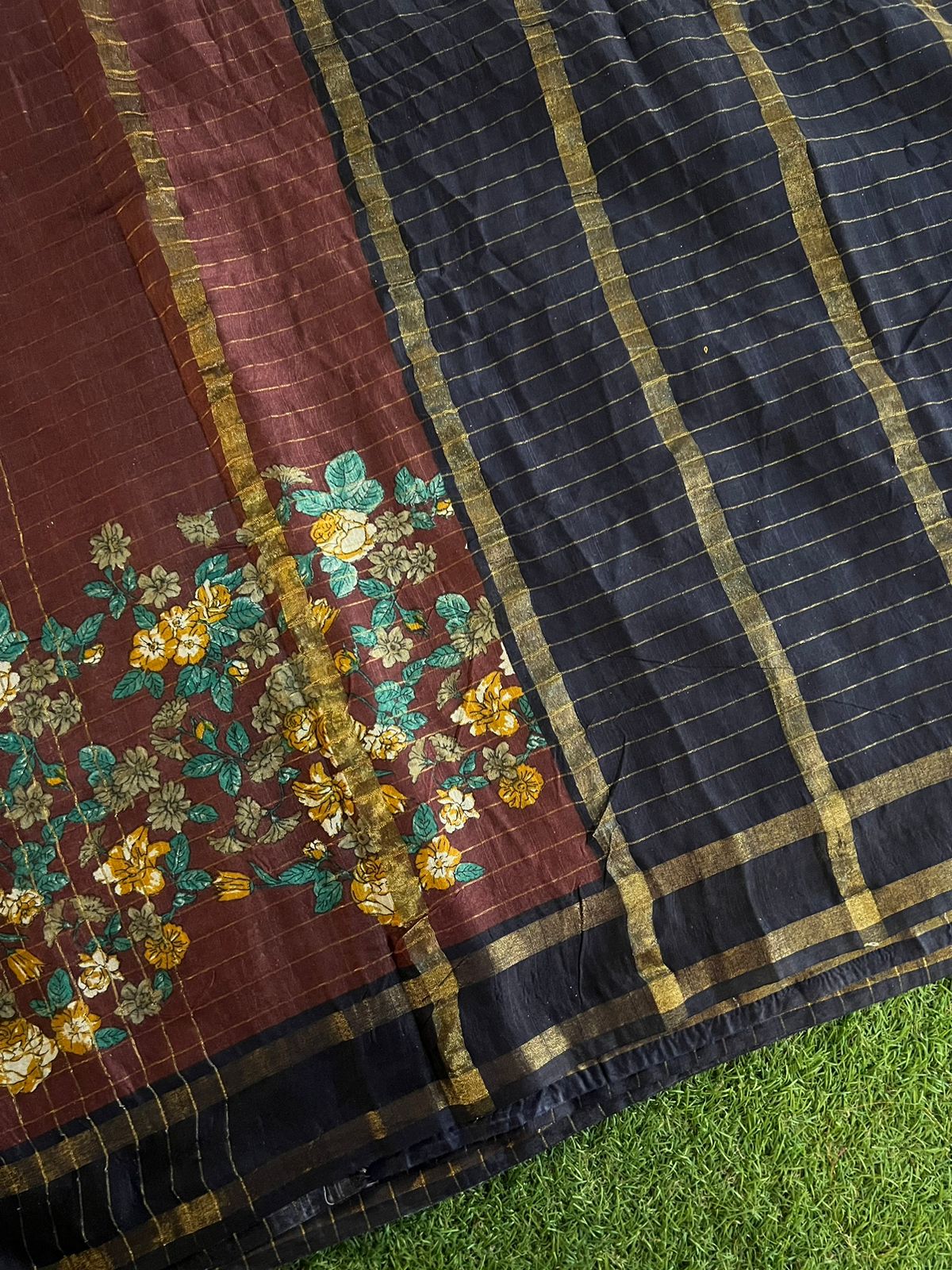 Handwoven zari checks bhagalpur tussar cotton saree