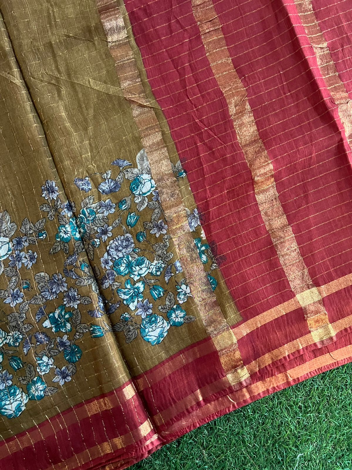 Handwoven zari checks bhagalpur tussar cotton saree