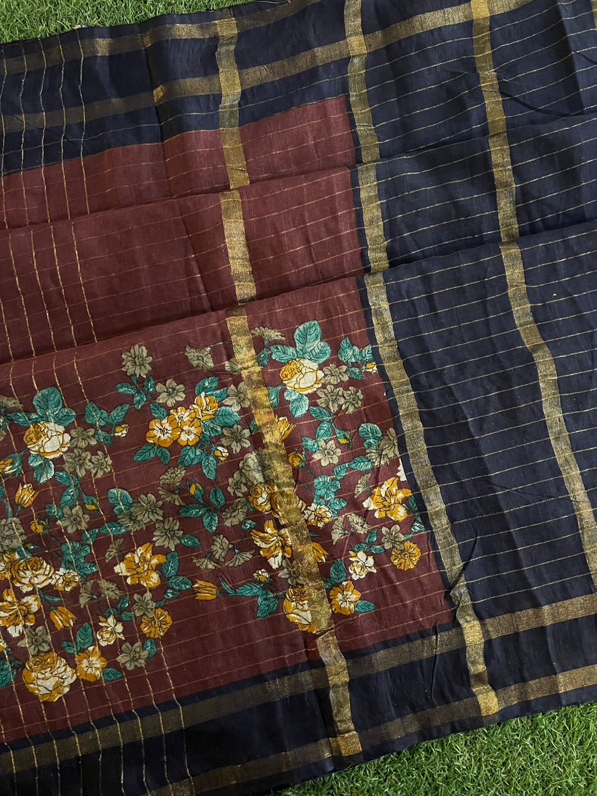 Handwoven zari checks bhagalpur tussar cotton saree