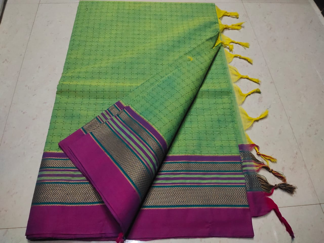 Kanchi cotton korvai checked saree