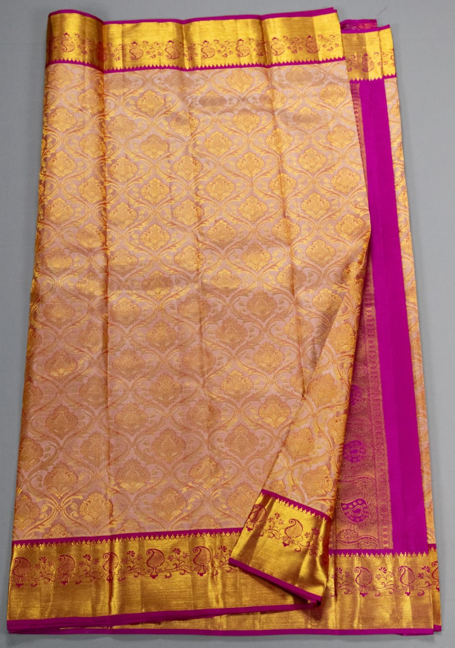 Kanchipuram Golden Pink With Rani Pink Colour Saree