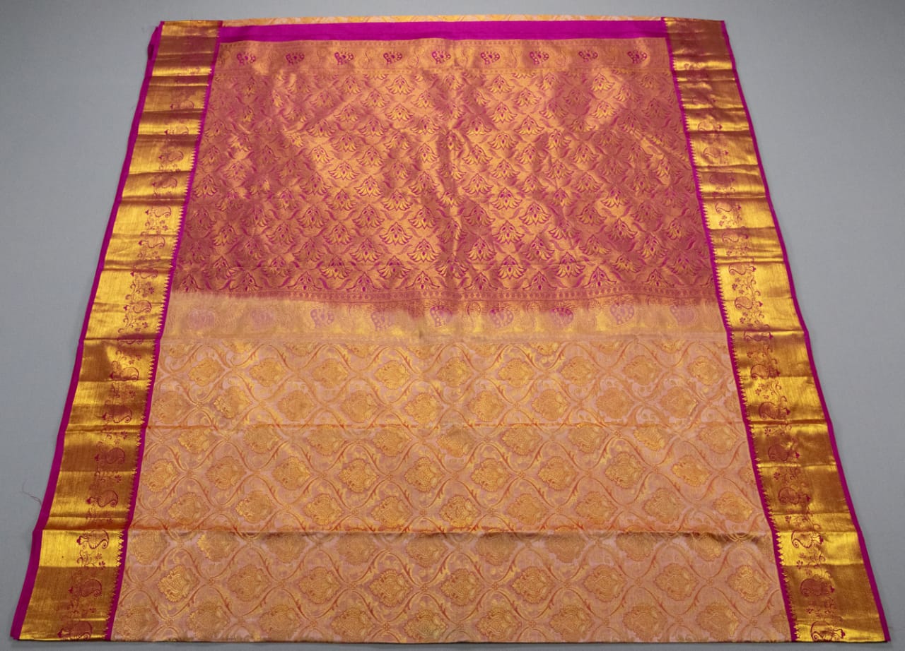 Kanchipuram Golden Pink With Rani Pink Colour Saree