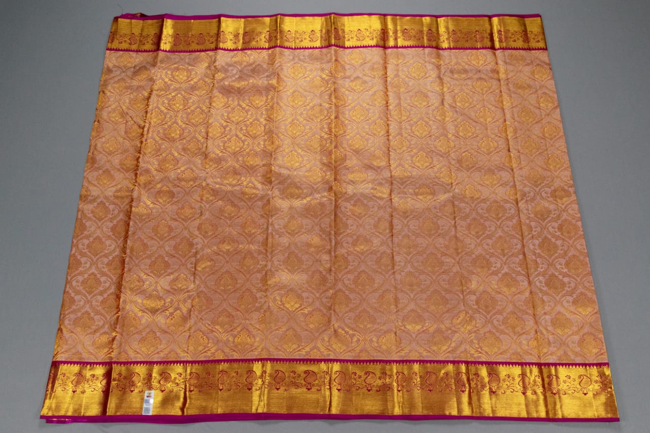 Kanchipuram Golden Pink With Rani Pink Colour Saree