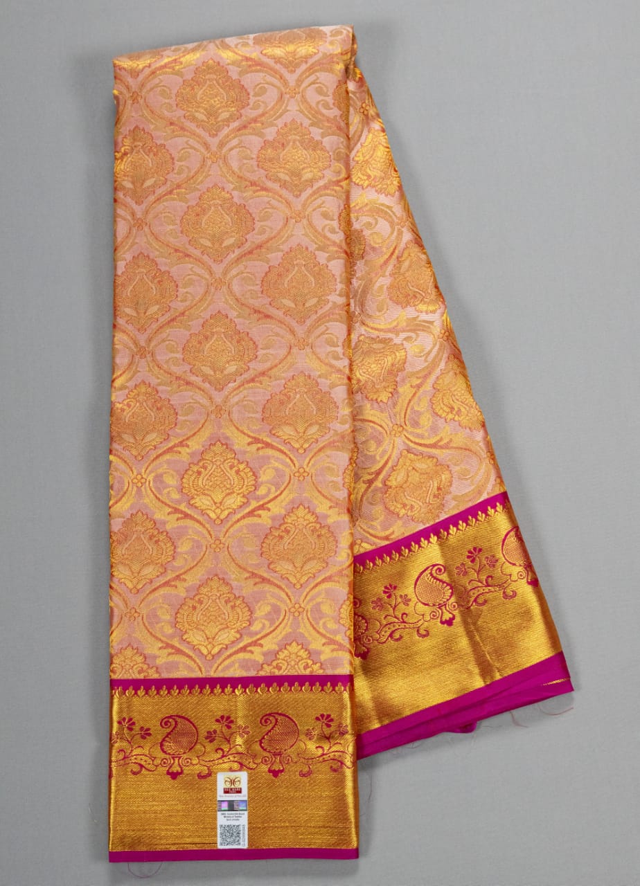 Kanchipuram Golden Pink With Rani Pink Colour Saree