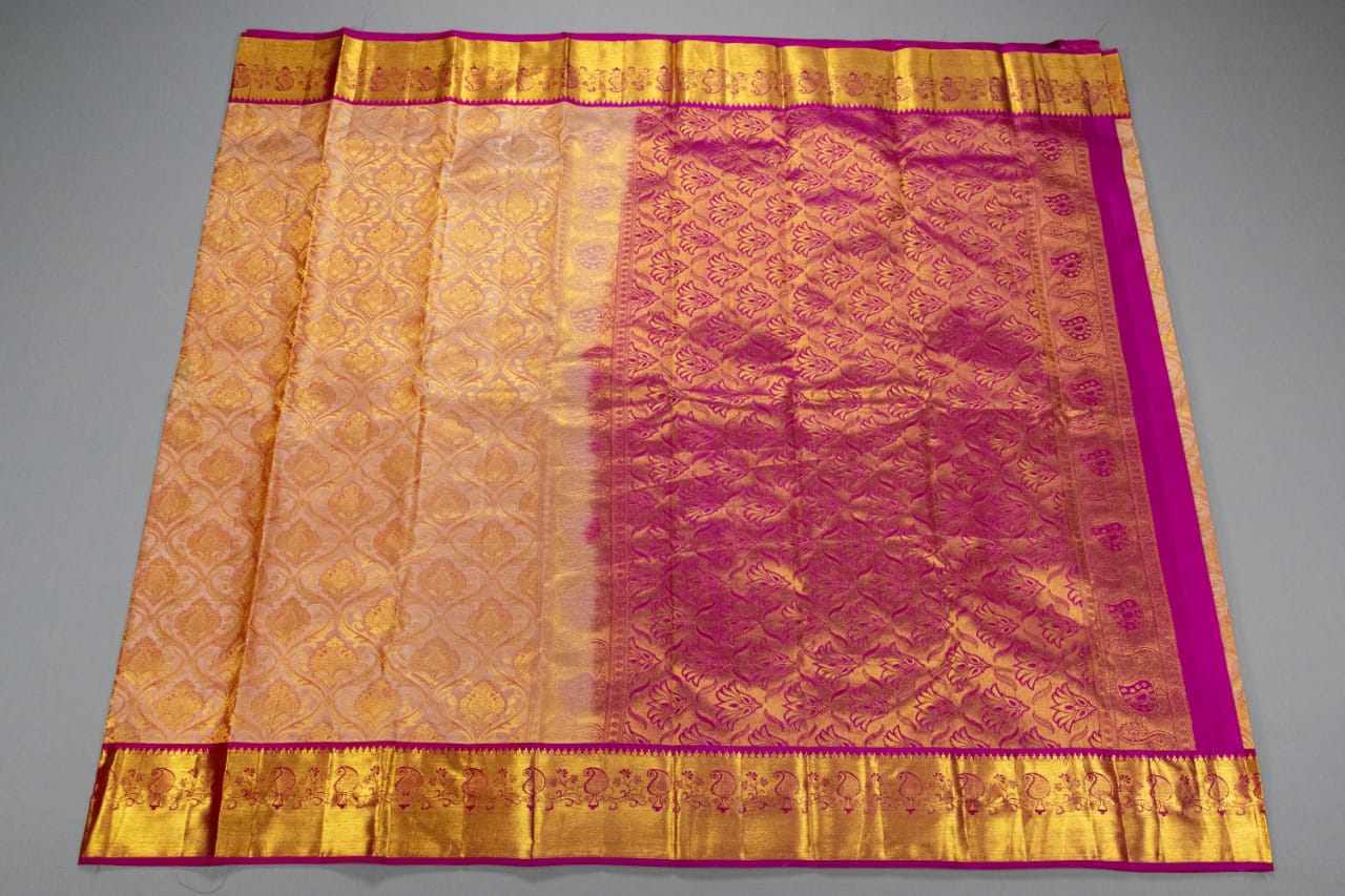 Kanchipuram Golden Pink With Rani Pink Colour Saree