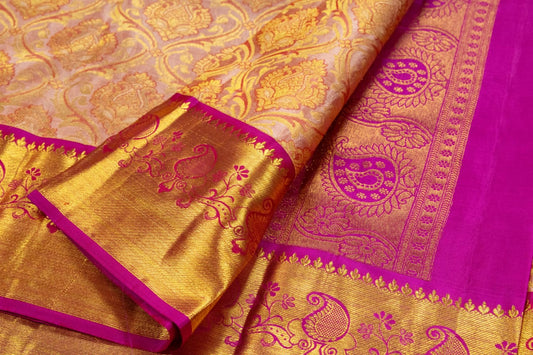 Kanchipuram Golden Pink With Rani Pink Colour Saree