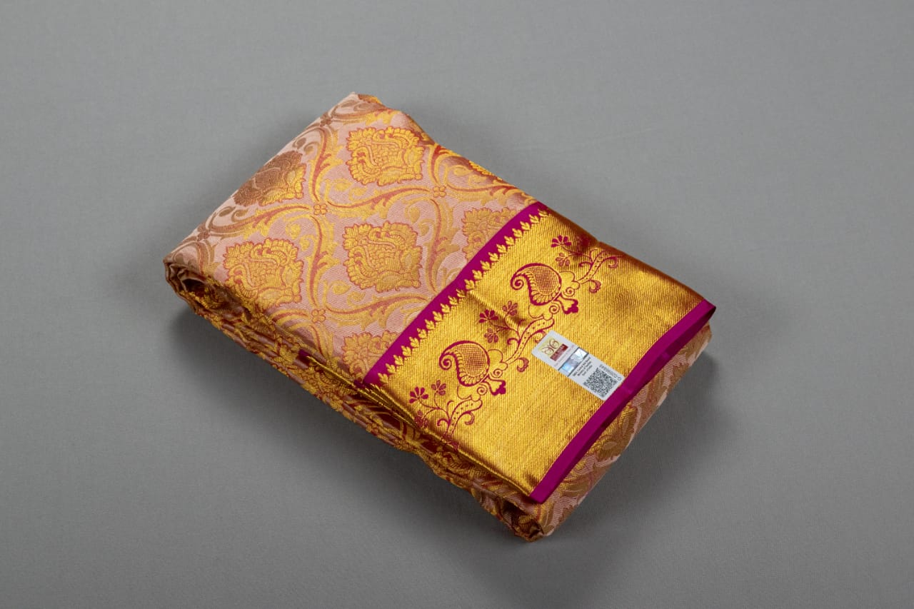 Kanchipuram Golden Pink With Rani Pink Colour Saree