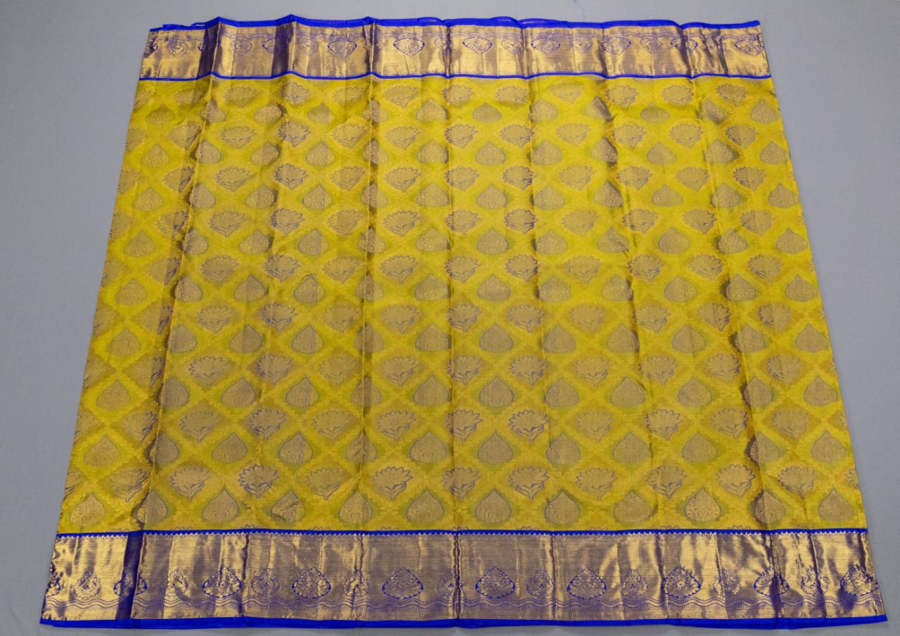 Kanchipuram Lemon Green With Royal Blue Colour Saree