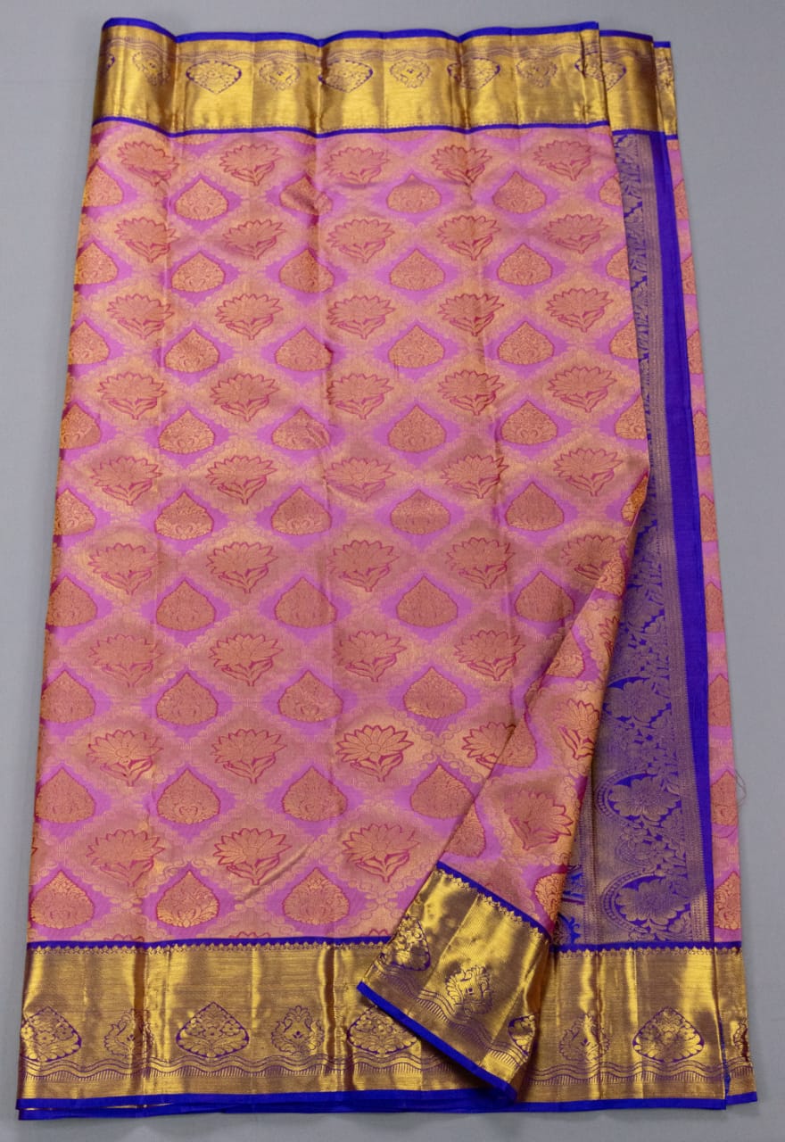 Kanchipuram Lotus Pink With Royal Blue Colour Saree