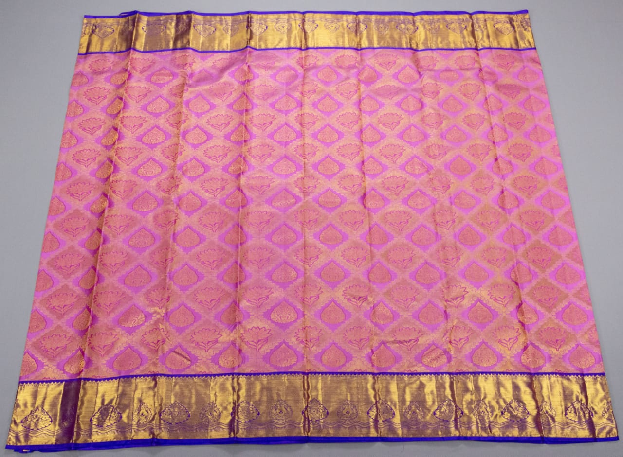 Kanchipuram Lotus Pink With Royal Blue Colour Saree