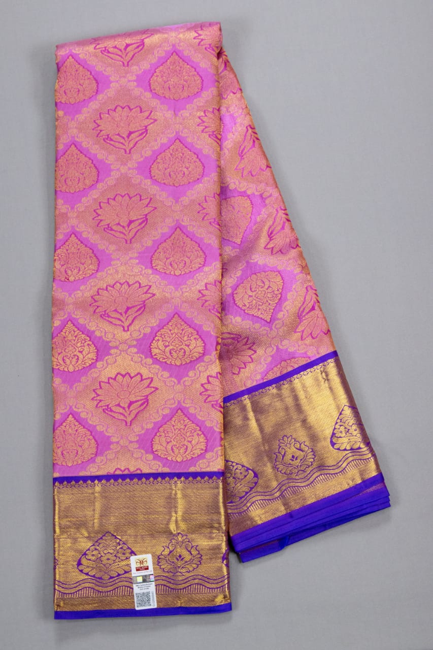 Kanchipuram Lotus Pink With Royal Blue Colour Saree
