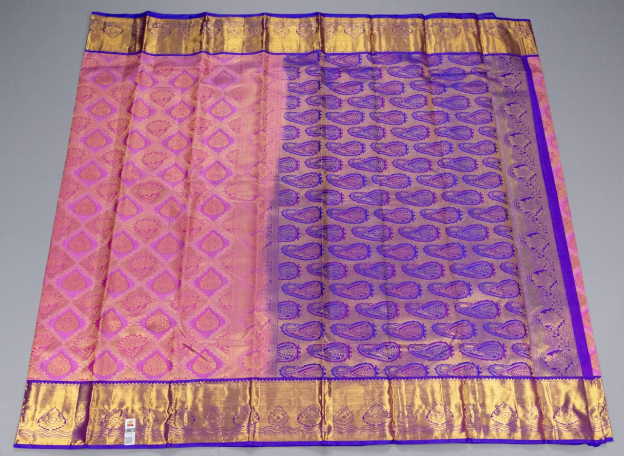Kanchipuram Lotus Pink With Royal Blue Colour Saree