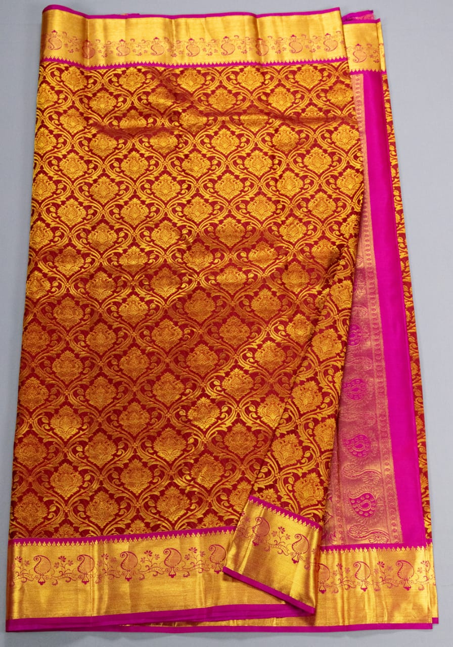 Kanchipuram Maroon With Rani Pink Colour Saree