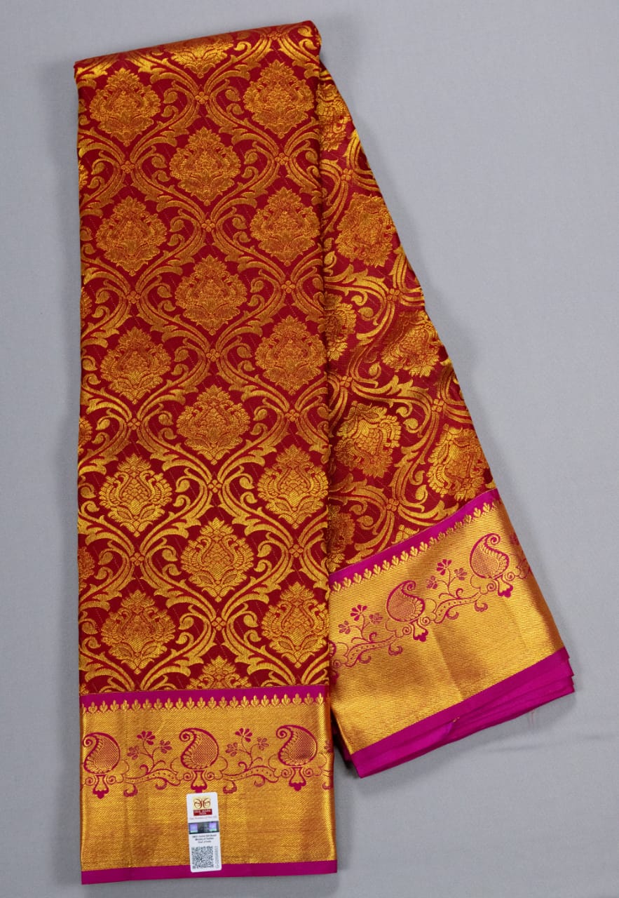 Kanchipuram Maroon With Rani Pink Colour Saree