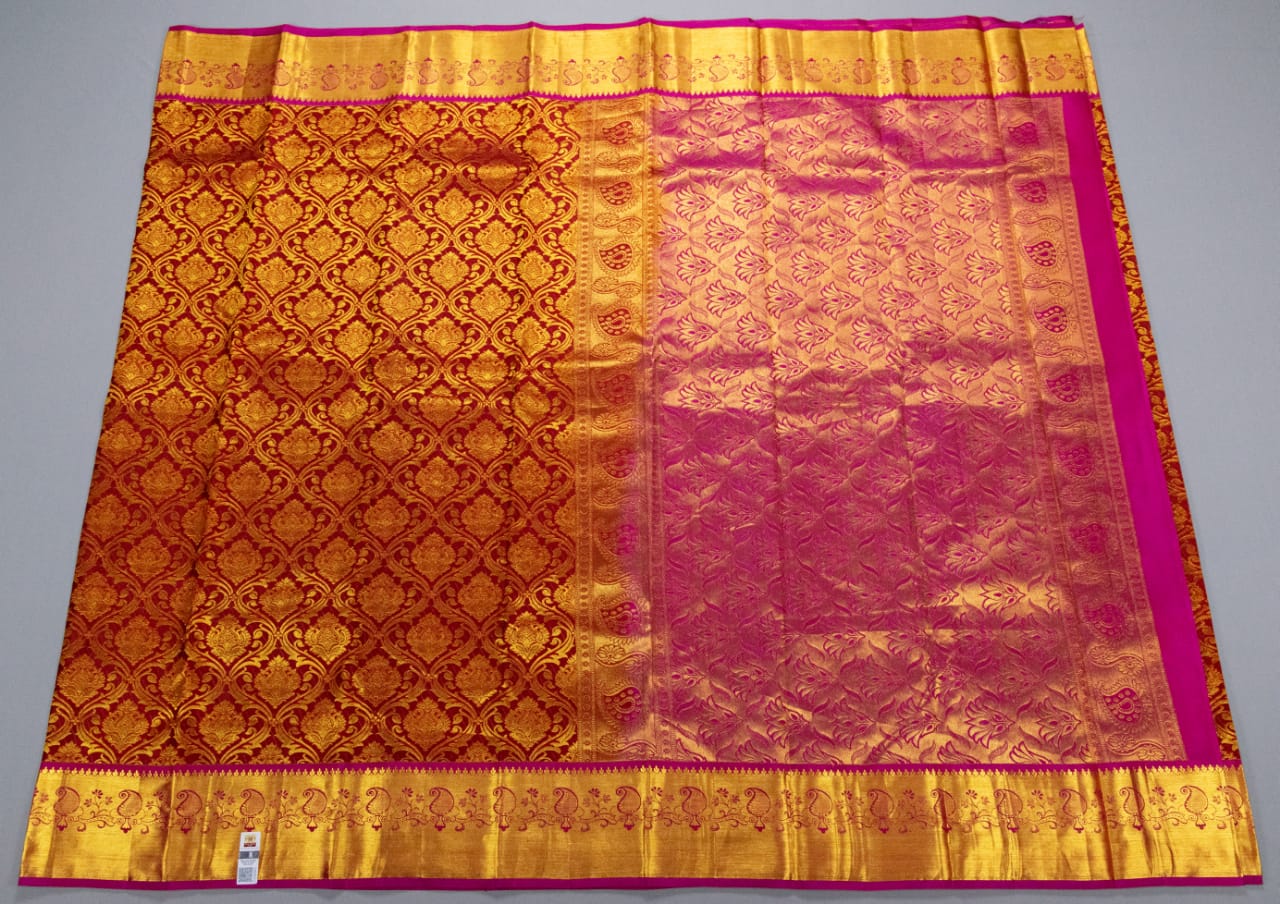 Kanchipuram Maroon With Rani Pink Colour Saree