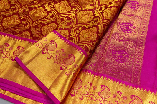 Kanchipuram Maroon With Rani Pink Colour Saree