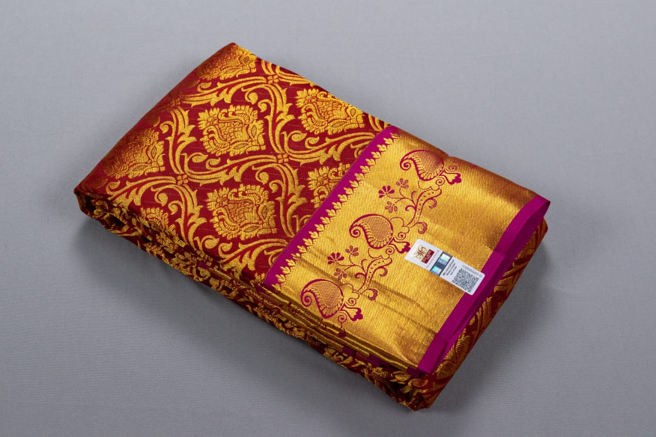 Kanchipuram Maroon With Rani Pink Colour Saree