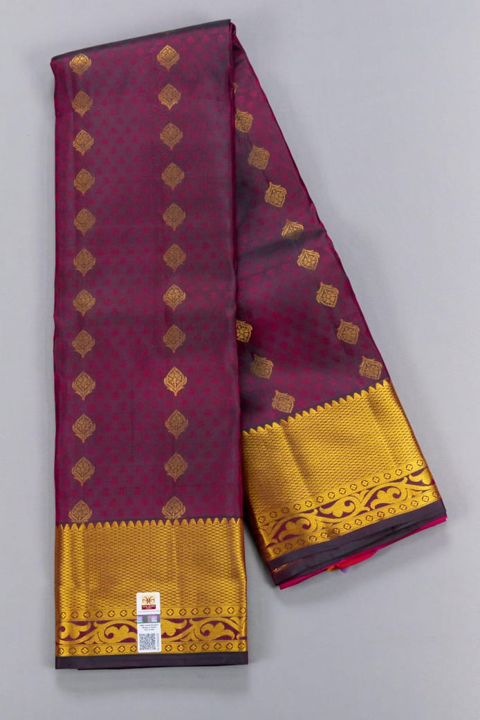 Kanchipuram Maroon With Pink Colour Pure Silk Saree