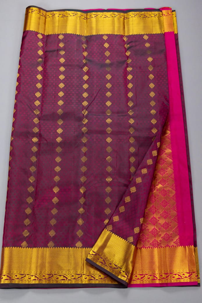 Kanchipuram Maroon With Pink Colour Pure Silk Saree