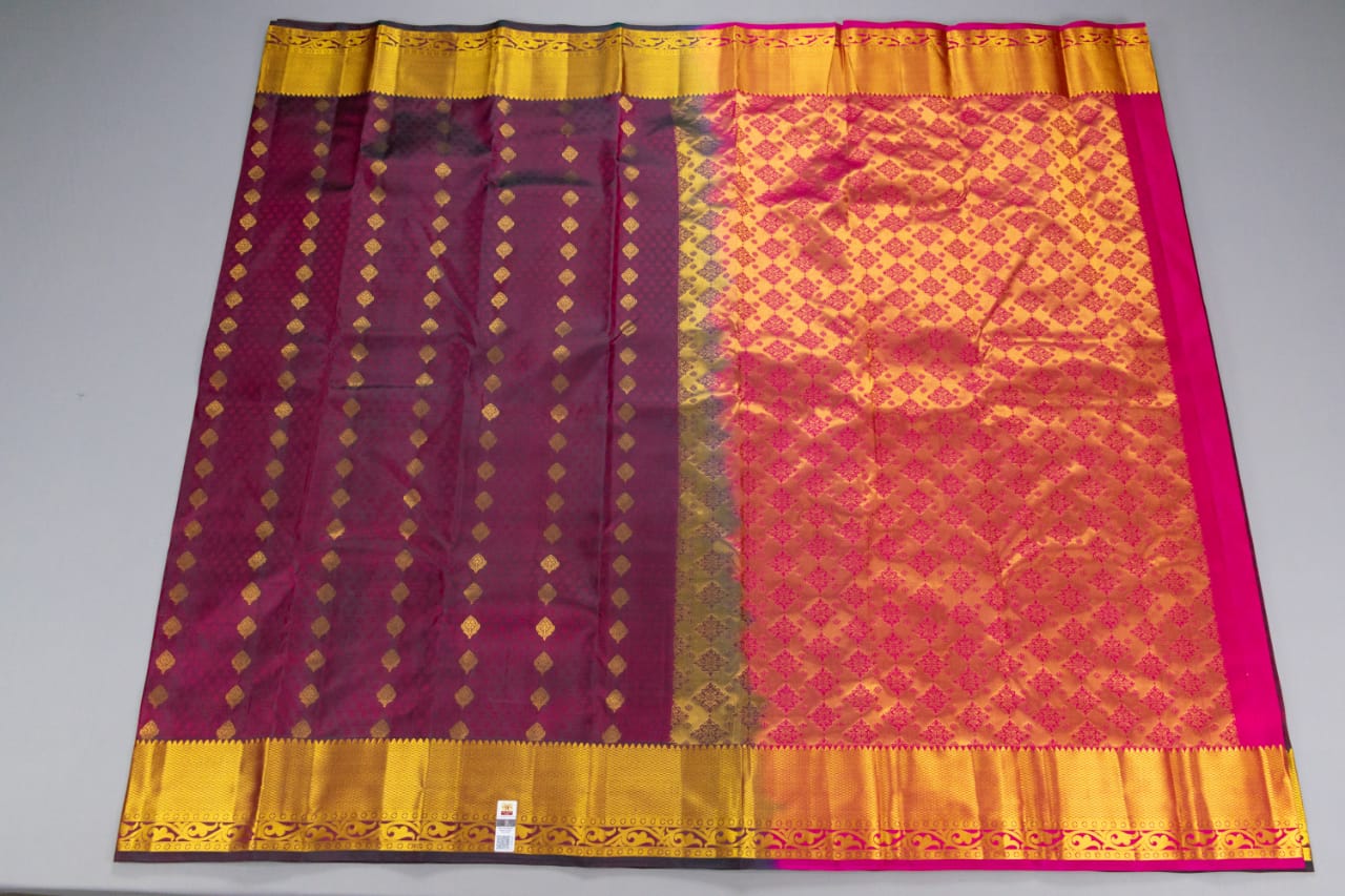 Kanchipuram Maroon With Pink Colour Pure Silk Saree