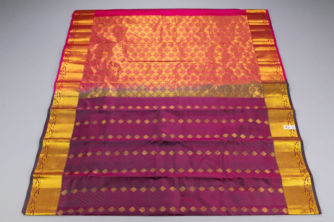 Kanchipuram Maroon With Pink Colour Pure Silk Saree
