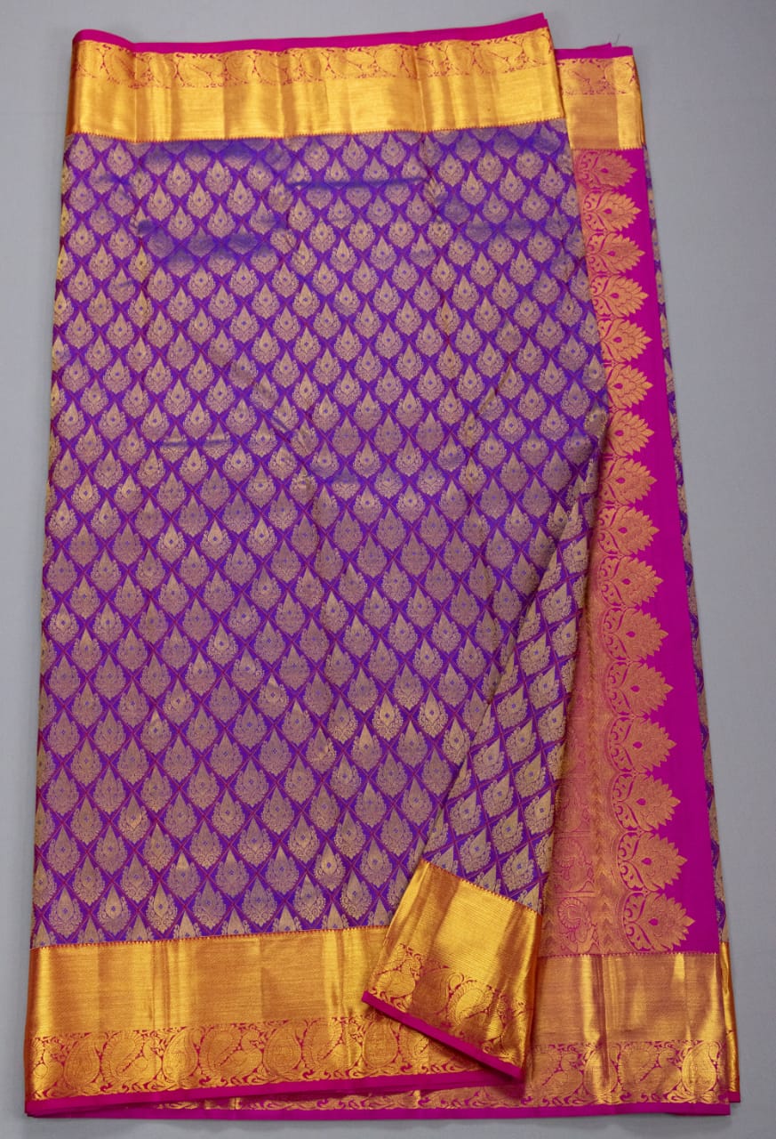 Kanchipuram Purple With Rani Pink Colour Saree