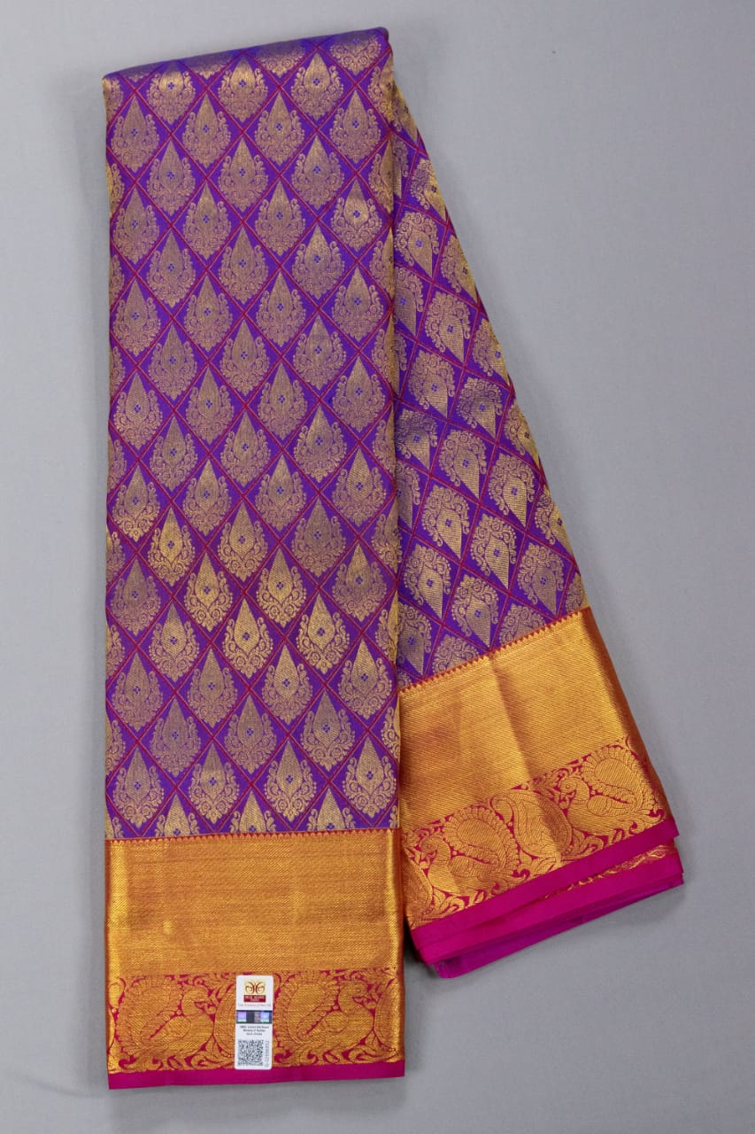 Kanchipuram Purple With Rani Pink Colour Saree