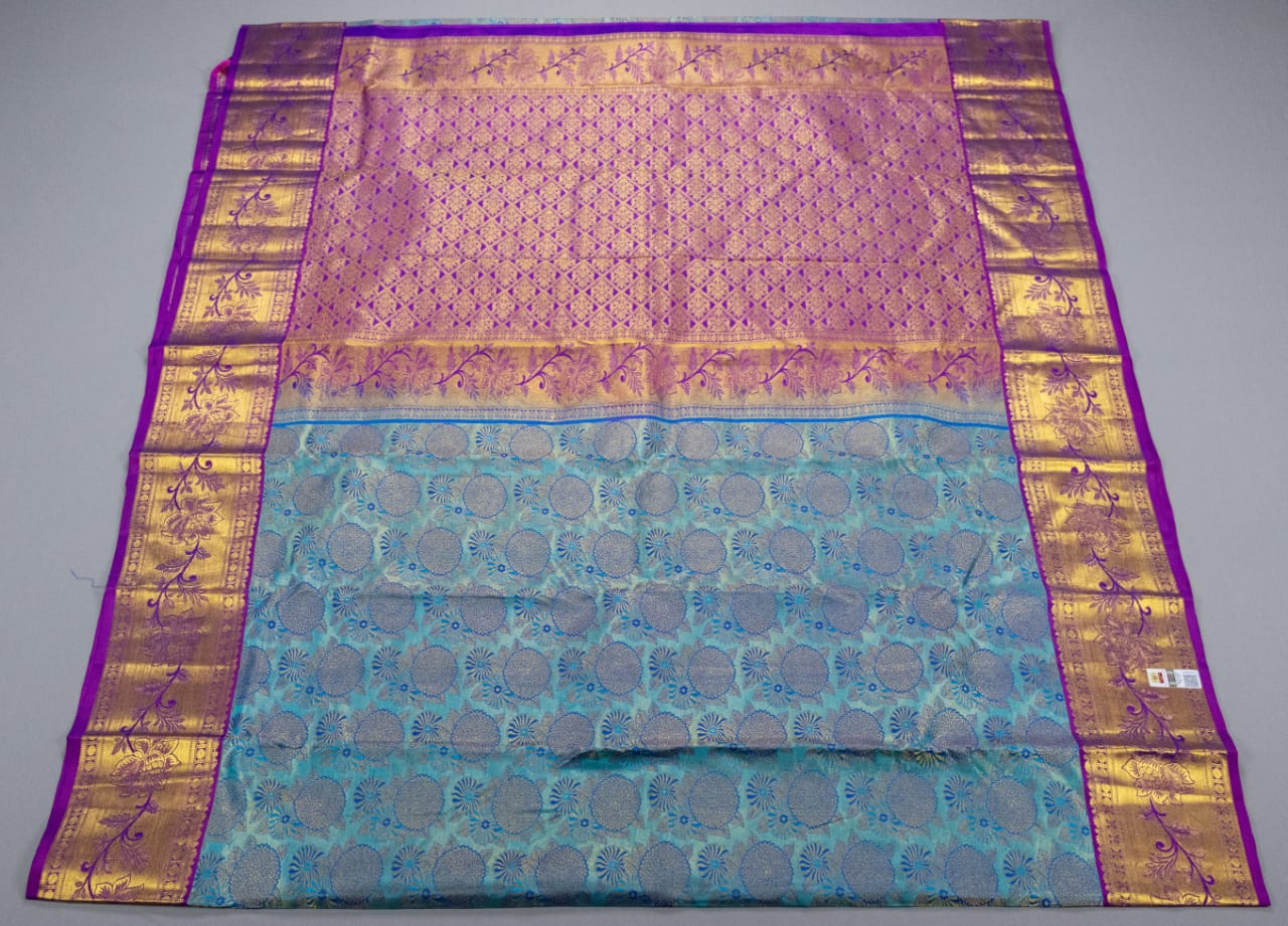 Kanchipuram Turquoise Blue With Purple Colour Saree