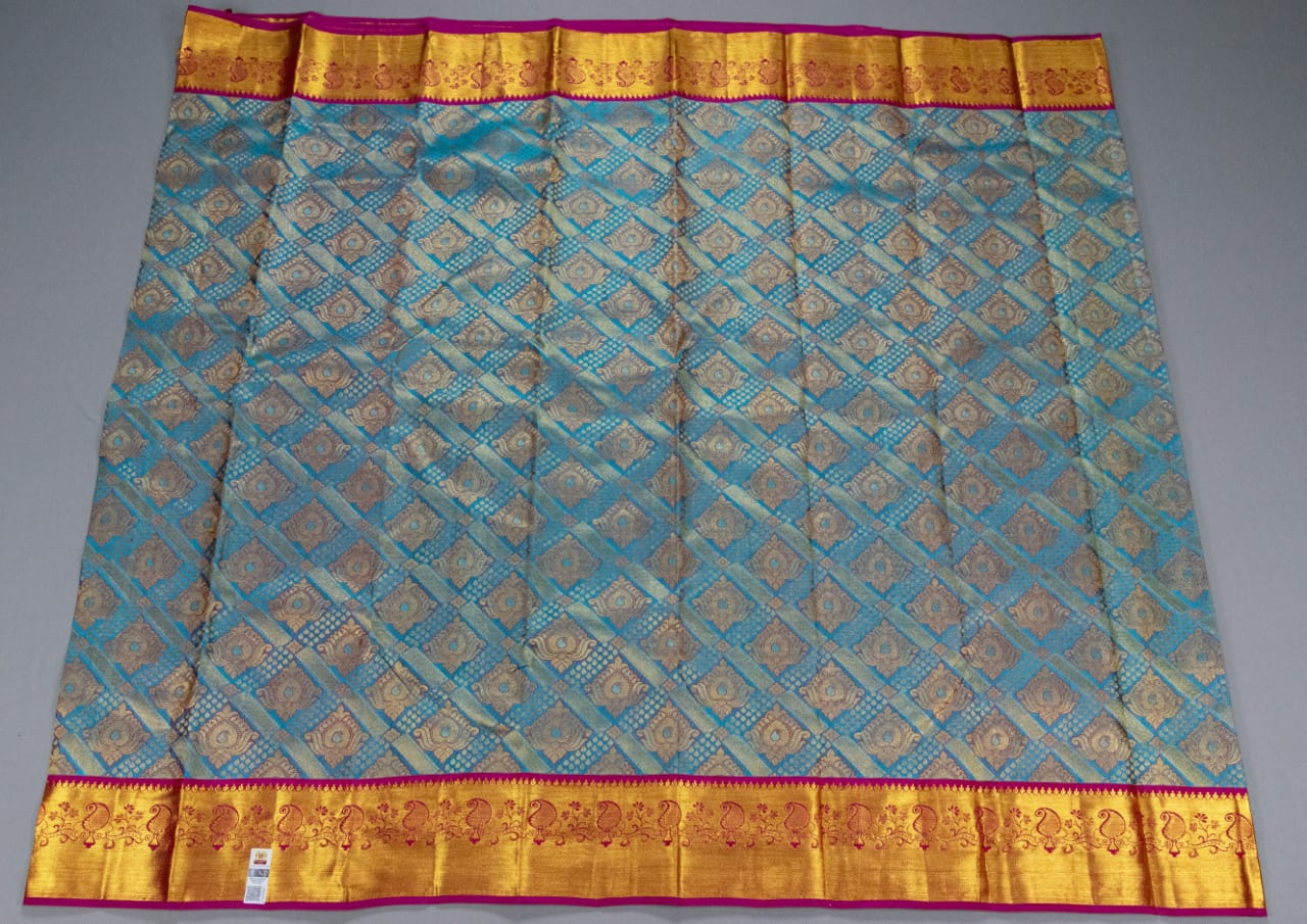 Kanchipuram Turquoise Blue With Purple Colour Saree