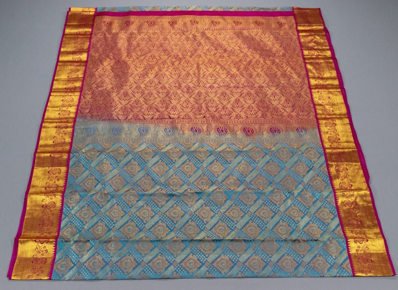 Kanchipuram Turquoise Blue With Purple Colour Saree